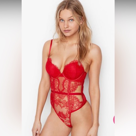 Victoria's Secret Tops - Victoria’s Secret very sexy red lace add 2 cups Bodysuit lingerie